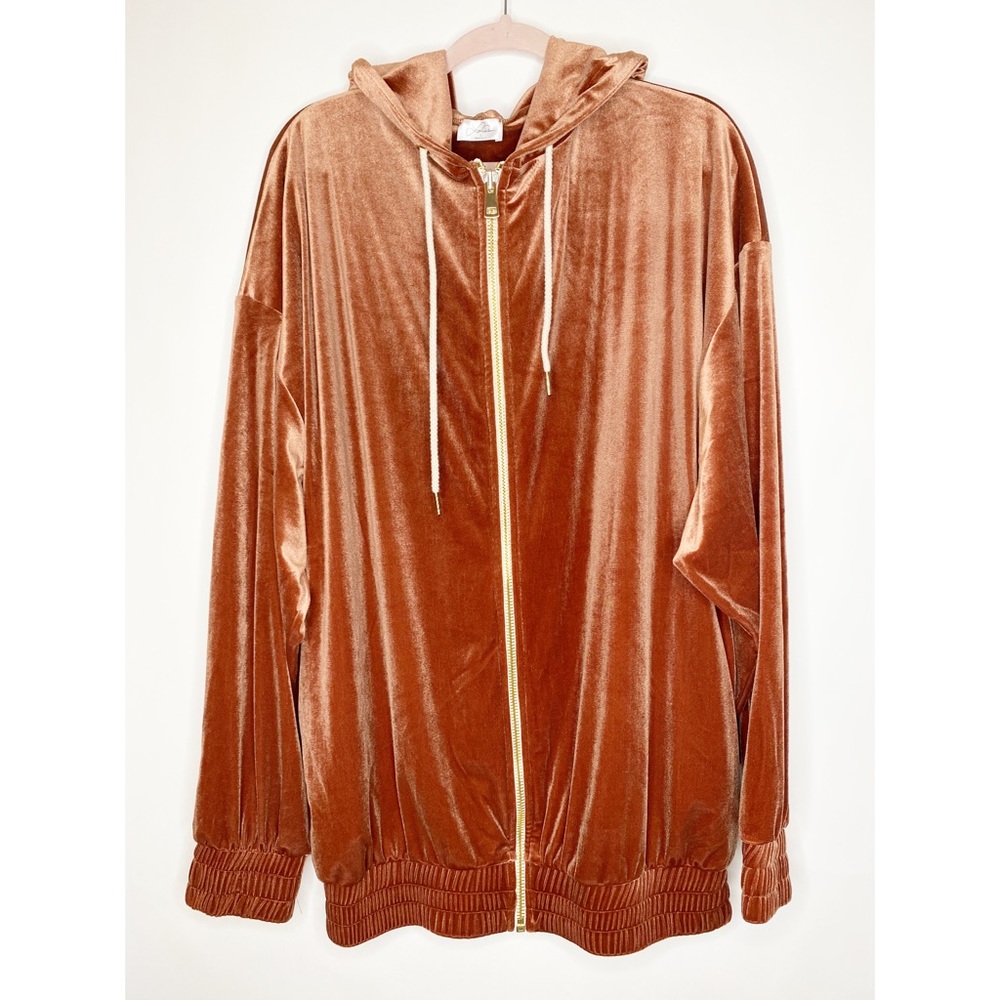 Laina Rauma Velour Leisure Hoodie Unisex Rust Orange Oversized Athleisure Large